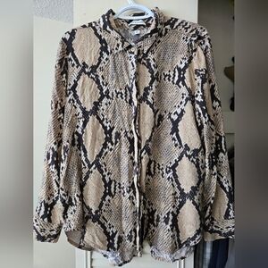 Alex&Jordan XL Brown, Beige, Black Snake Skin Look 100%Rayon Button Up